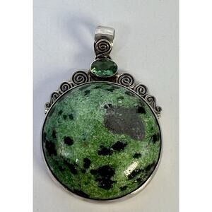Vintage Ruby in Zoisite & Spinel Pendant Sterling Silver 925 Estate Jewelry